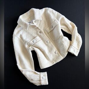 Zara Cream Textured Button-Up Jacket